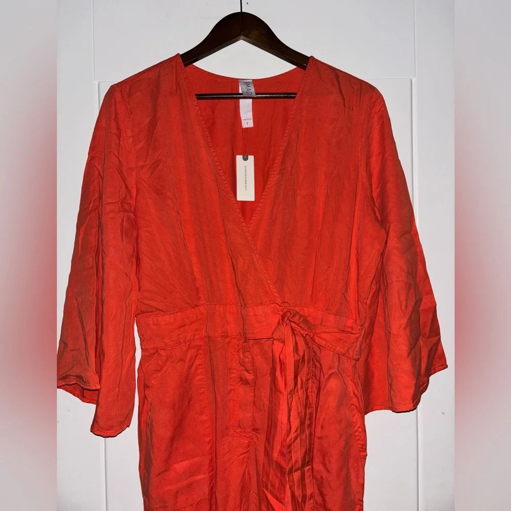 Amadi By Anthropologie Orange Wrap Wide‎ Leg Jumpsuit L NEW Flowy Boho Chic